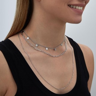 Collar de acero triple con chapitas en plateado