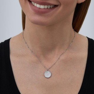 Colar em aço com círculo e pedras com bolas de 45+5 cm