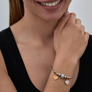 Pulseira em aço bicolor com charm da árvore da vida