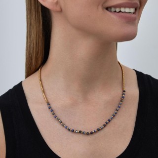 Pulsera triple de acero y lapislázuli azul sintética en dorado