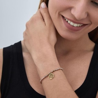 Pulsera de acero árbol de la vida con cristal en dorado