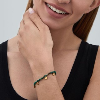 Pulseira em aço dourado com malaquita sintética e chapas