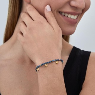 Pulseira em aço dourado com lazulita sintética e chapas