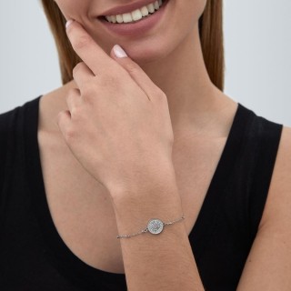 Pulsera de acero con círculo y cadena de bolas plateada