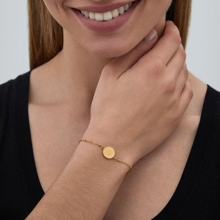 Pulseira em aço com círculo de pedras e bola com 16+3 cm