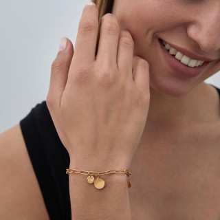Pulseira em aço com 2 chapas douradas de 16+3 cm