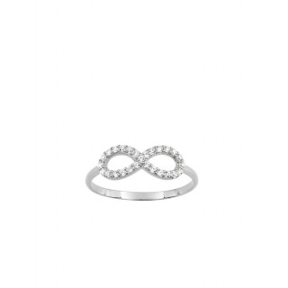Sortija de oro blanco 9K con símbolo infinito de circonitas