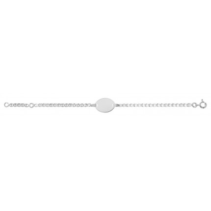 Pulseira em prata bébé  com malha e chapa lapidada de 13 +2cm
