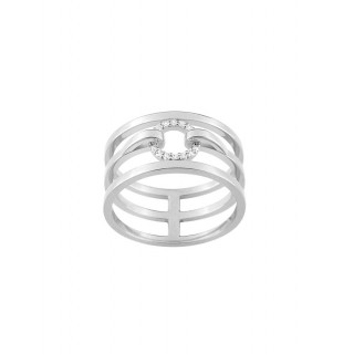 Sortija de plata rodiada diseño 3 aros y circonita central