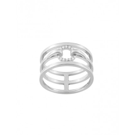 Sortija de plata rodiada diseño 3 aros y circonita central