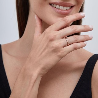 Aliança em ouro rosa 18k 5 diamantes confort 3mm Oro Vivo
