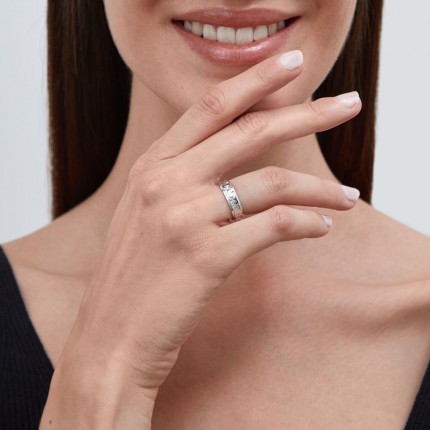 Aliança em ouro branco 9K lateral trabalhada 5mm Oro Vivo