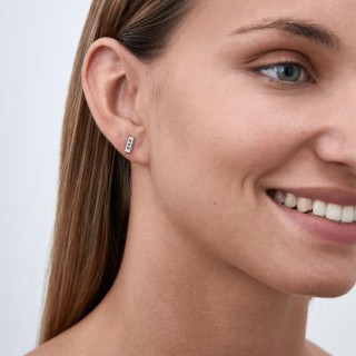 Pendientes rectangulares de oro blanco 18K y 8 circonitas