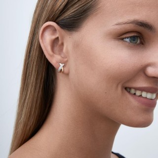 Brincos bicolor em ouro de 18K e diamantes de 0.01 ct