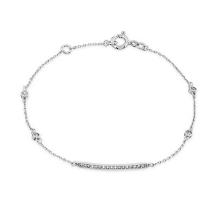 Pulsera de oro blanco 9K con 4 chatones y circonitas