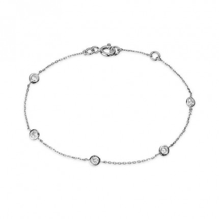 Pulseira em ouro branco 9 kt com 5 chatones