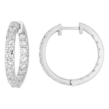 Brincos de Argola Ouro Branco 18K Diamantes Criados 2.00CT 17 mm