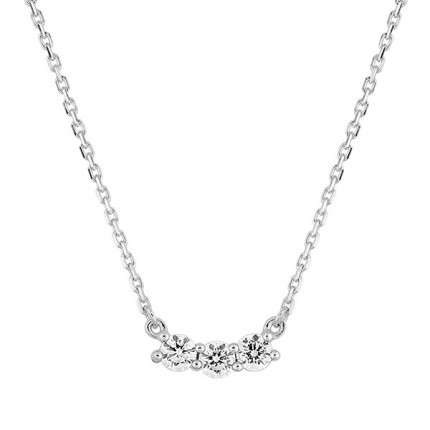 Colar Ouro Branco 18K Trilogia Diamante Criado 0.25CT