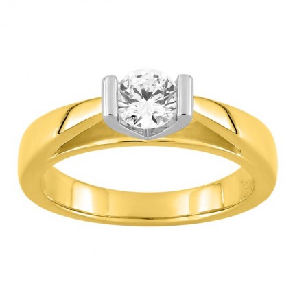 Anel Solitário Ouro Bicolor 18K Diamante Criado 0.50CT