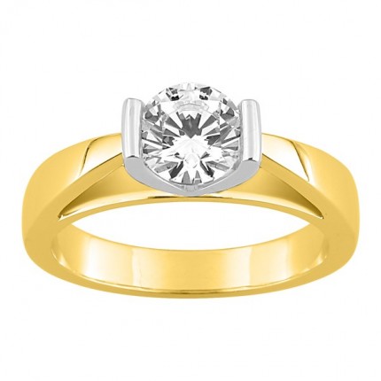 Anel Solitário Ouro Bicolor 18K com Diamante Criado 1.00CT