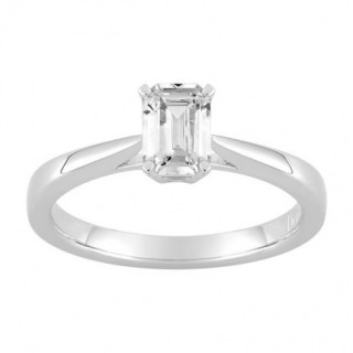 Anillo Solitario Oro Blanco 18K Corte Rectangular Diamante Creado 0.70 CT