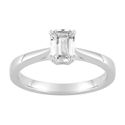 Anillo Solitario Oro Blanco 18K Corte Rectangular Diamante Creado 0.70 CT
