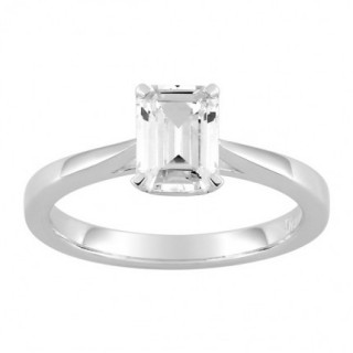 Anel Solitário Ouro Branco 18K Corte Retangular Diamante Criado1,00 CT