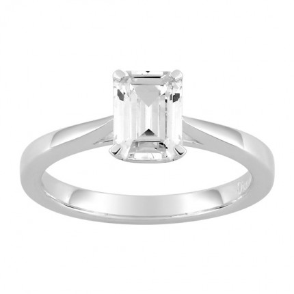 Anillo Solitario Oro Blanco 18K Corte Rectangular Diamante Creado 1,00 CT
