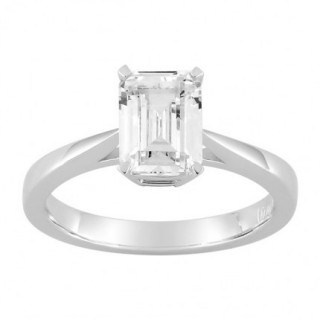 Anel Solitário Ouro Branco 18K Corte Retangular Diamante Criado 1,50CT