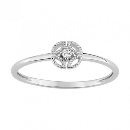 Anel de ouro branco 18k, diamante 0,02 CT