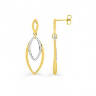 Pendientes colgantes en forma de diamante de dos colores bañados en oro