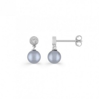 Pendientes  de perlas grises de imitación de plata de 1a ley.