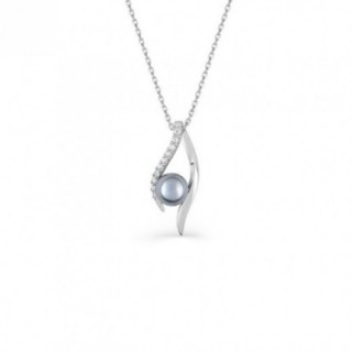 Collar de plata Perla Gris y Circonitas 40cm