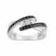 Anillo de trilogía de plata de rodiada de 1a ley y circonitas blanco y negro
