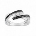 Anillo de trilogía de plata de rodiada de 1a ley y circonitas blanco y negro