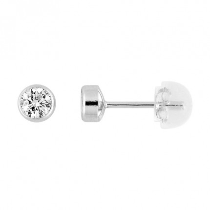 Brincos em ouro branco 9k chaton 4mm