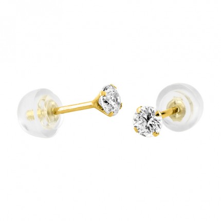 Brincos em ouro amarelo 9K com 4 garras e zircónia de 4MM