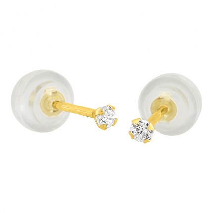 Brincos em ouro amarelo 9K com 4 garras e zircónia de 2MM