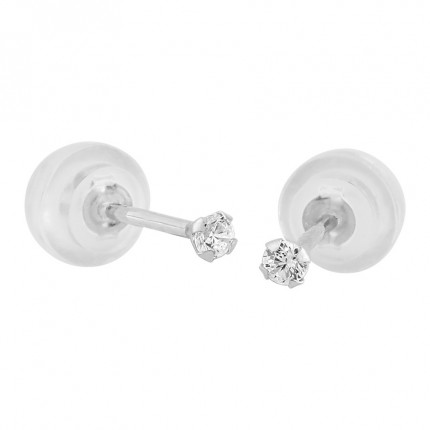 Brincos em ouro branco 9K com 4 garras e zircónia de 2MM
