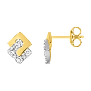 Pendientes rombo doble de oro amarillo de 18K. y circonita