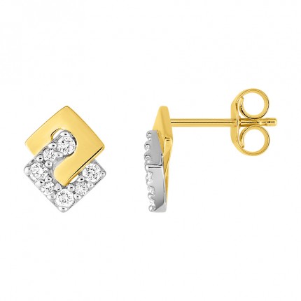 Pendientes rombo doble de oro amarillo de 18K. y circonita