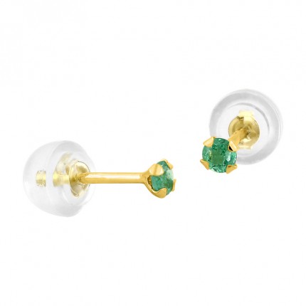 Brincos com 4 garras em ouro amarelo 9 quilates con esmeralda 2,5 mm
