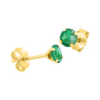 Brincos de 4 garras em ouro amarelo 9KT com esmeralda de 4 mm
