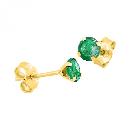 Brincos de 4 garras em ouro amarelo 9KT com esmeralda de 4 mm