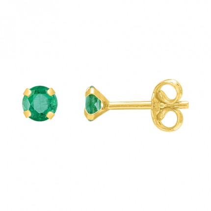 Pendientes de 4 garras de oro amarillo 9KT con esmeralda de 4 mm