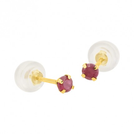 Brincos rubi 3mm em ouro amarelo 9K Oro Vivo