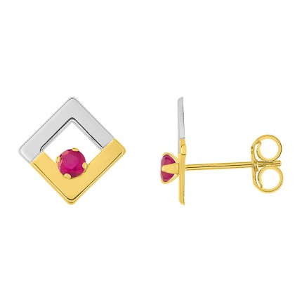 Pendientes en oro 9K rubí de rombo bicolor Oro Vivo