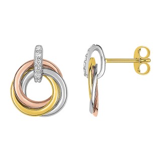 Brincos em ouro 18K anel tricolor e zircónias