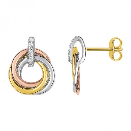 Pendientes de oro 18K tricolor anilla y circonitas