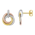 Brincos em ouro 18K anel tricolor e zircónias